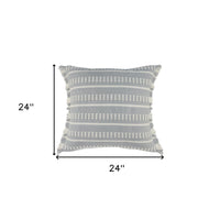 20" Blue and White Striped Indoor Outdoor Throw Pillow With Fringe