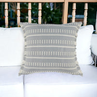 20" Blue and White Striped Indoor Outdoor Throw Pillow With Fringe