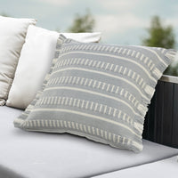 20" Blue and White Striped Indoor Outdoor Throw Pillow With Fringe