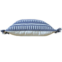 20" Blue and White Striped Indoor Outdoor Throw Pillow With Fringe