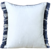 20" Blue and White Striped Indoor Outdoor Throw Pillow With Fringe