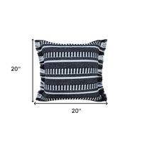 20" Blue and White Striped Indoor Outdoor Throw Pillow With Fringe