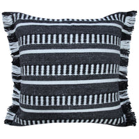 20" Blue and White Striped Indoor Outdoor Throw Pillow With Fringe