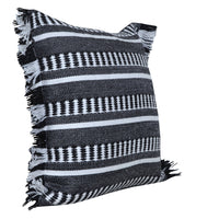 20" Blue and White Striped Indoor Outdoor Throw Pillow With Fringe