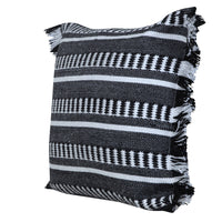 20" Blue and White Striped Indoor Outdoor Throw Pillow With Fringe