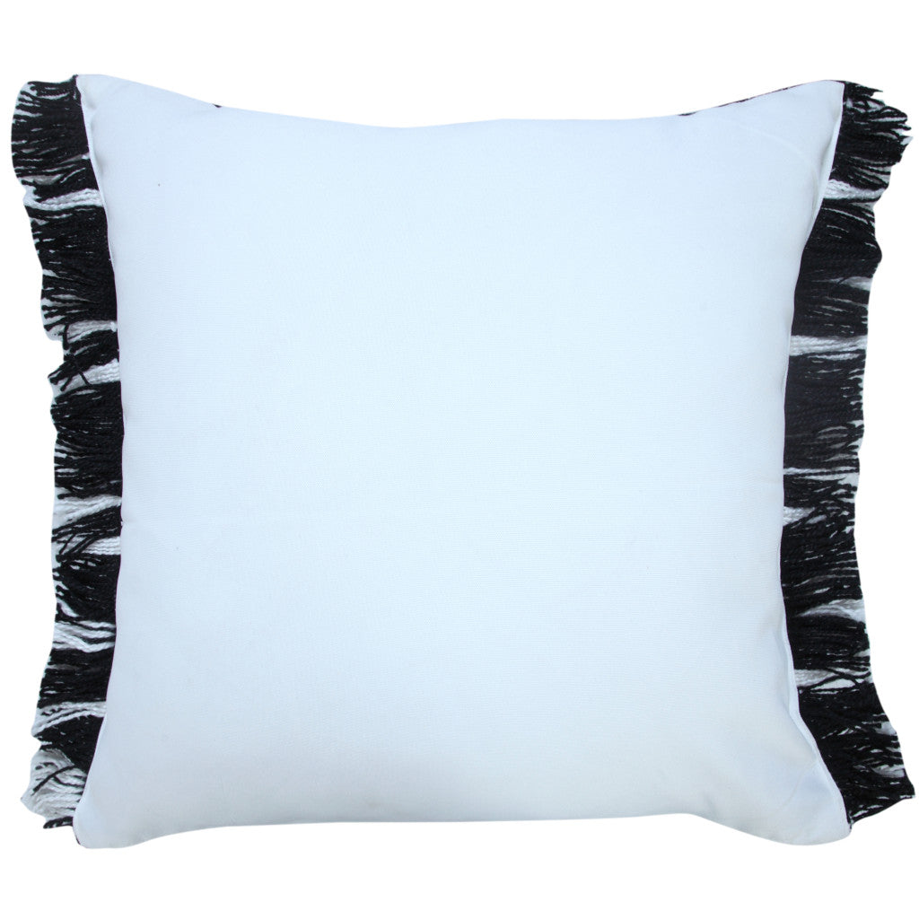 20" Blue and White Striped Indoor Outdoor Throw Pillow With Fringe