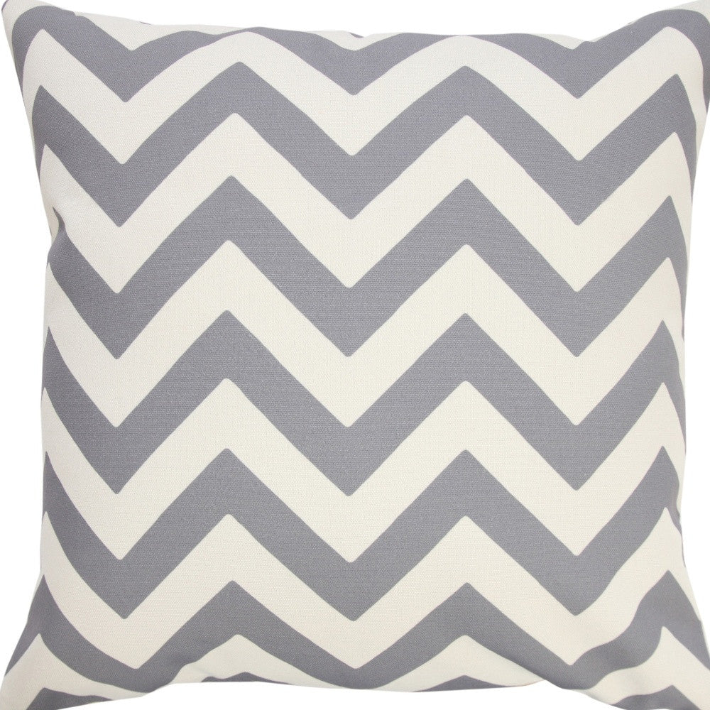 14" X 20" Gray Zippered Chevron Indoor Outdoor Throw Pillow