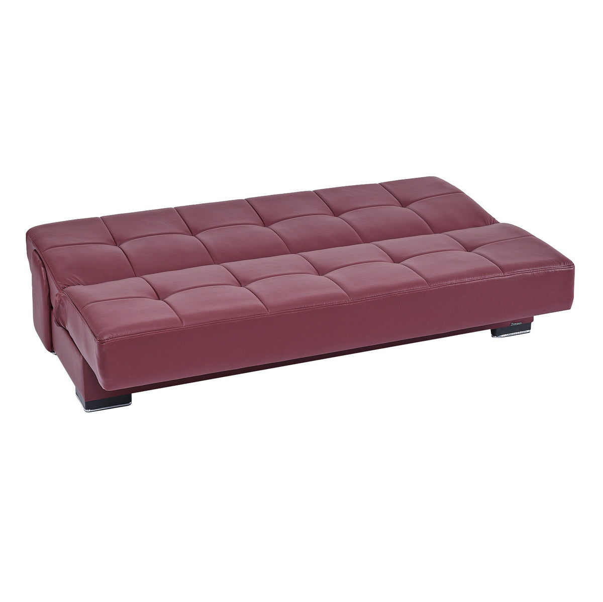 75" Burgundy Faux Leather Convertible Futon Sleeper Sofa And Toss Pillows With Brown Legs