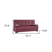 75" Burgundy Faux Leather Convertible Futon Sleeper Sofa And Toss Pillows With Brown Legs