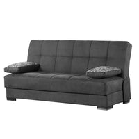 75" Black Chenille Sleeper Sofa And Toss Pillows With Brown Legs