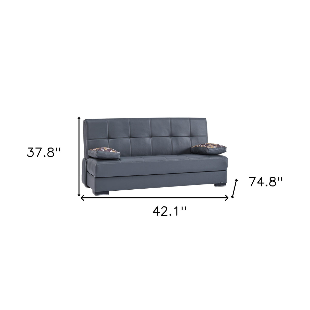 75" Gray Faux Leather Convertible Futon Sleeper Sofa And Toss Pillows With Brown Legs