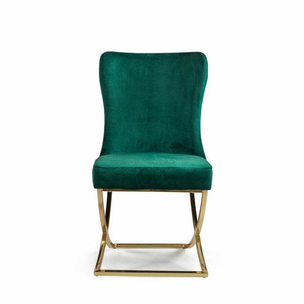 Set of Two Tufted Green And Gold Upholstered Microfiber Dining Side Chairs