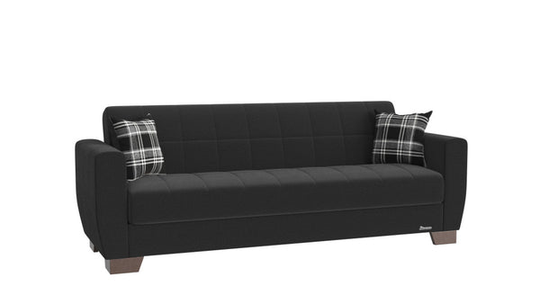 84" Black Chenille Sleeper Sleeper Sofa And Toss Pillows With Brown Legs