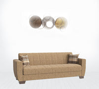 84" Beige Chenille Sleeper Sleeper Sofa And Toss Pillows With Brown Legs