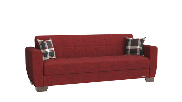 84" Burgundy Chenille Sleeper Sleeper Sofa And Toss Pillows With Brown Legs