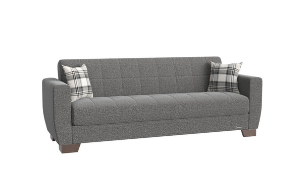 84" Gray Chenille Sleeper Sleeper Sofa And Toss Pillows With Brown Legs