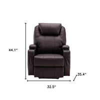 33" Brown Faux Leather Power Heated Massage Lift Assist Recliner