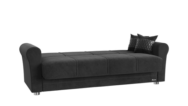 89" Black Microfiber Sleeper Sleeper Sofa And Toss Pillows With Silver Legs