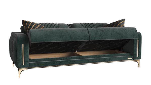 85" Green Microfiber Sleeper Sofa And Toss Pillows