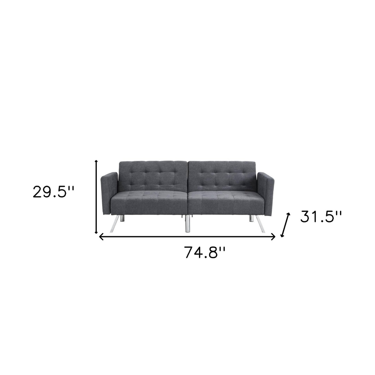 75" Dark Gray Linen Sleeper Sofa With Silver Legs