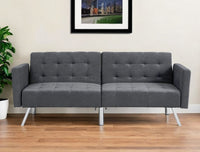 75" Dark Gray Linen Sleeper Sofa With Silver Legs