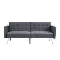 75" Dark Gray Linen Sleeper Sofa With Silver Legs