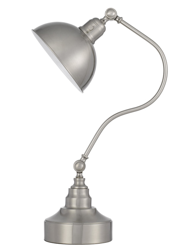 25" Nickel Metal Lantern Desk Table Lamp With Nickel Dome Shade