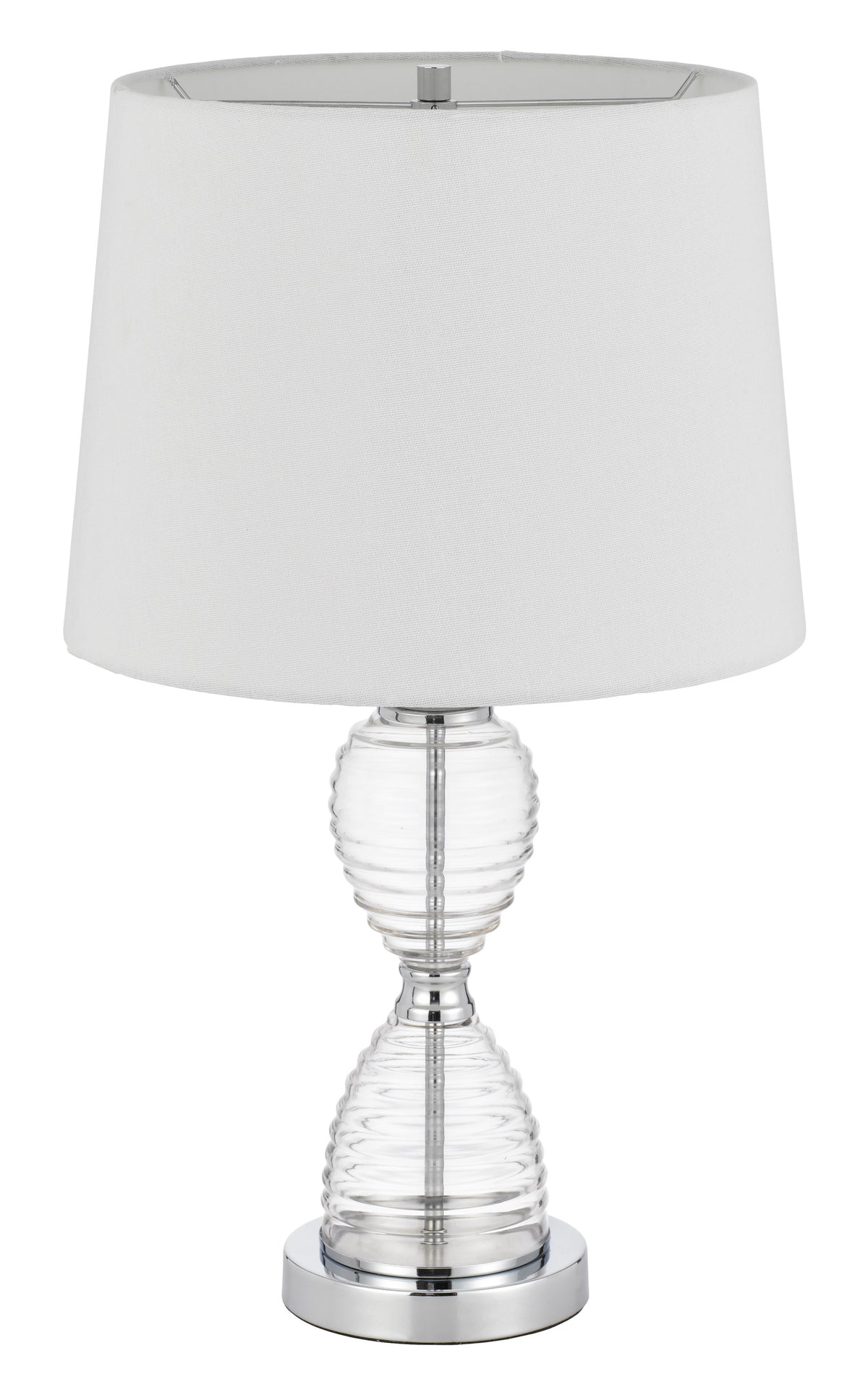 24" Clear Metal Table Lamp With White Empire Shade