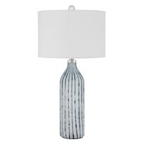 30" Aqua and Gray Glass Table Lamp With White Drum Shade