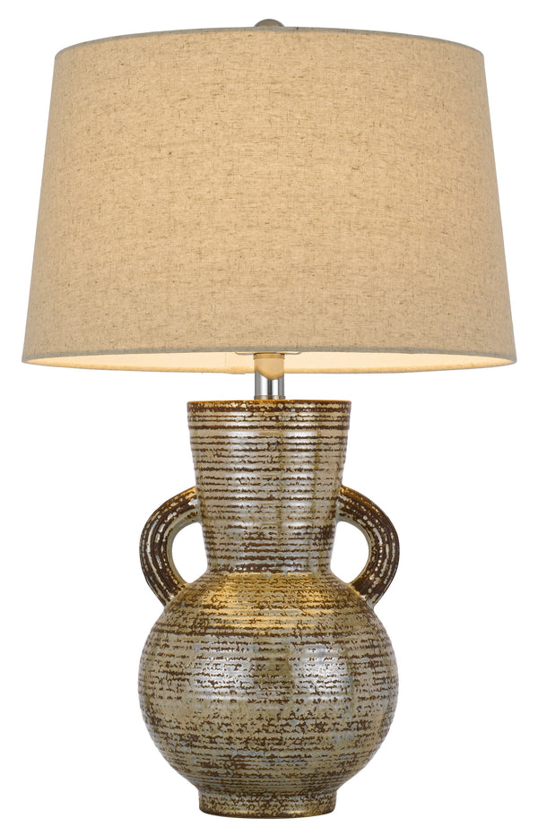 26" Bronze Ceramic Gourd Table Lamp With Brown Empire Shade