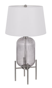 33" Nickel Glass Round Table Lamp With White Empire Shade