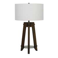 32" Brown Metal Tripod Table Lamp With Off White Drum Shade