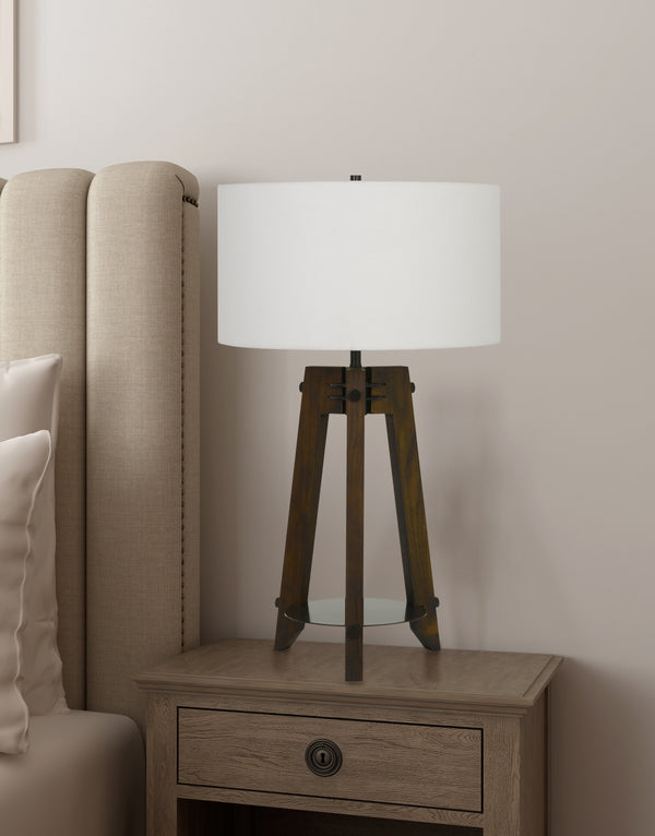 32" Brown Metal Tripod Table Lamp With Off White Drum Shade