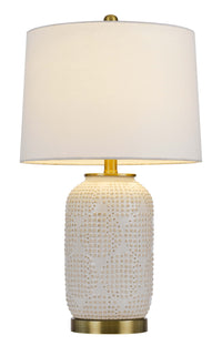 24" Ivory Metal Table Lamp With White Drum Shade