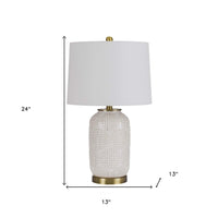 24" Ivory Metal Table Lamp With White Drum Shade