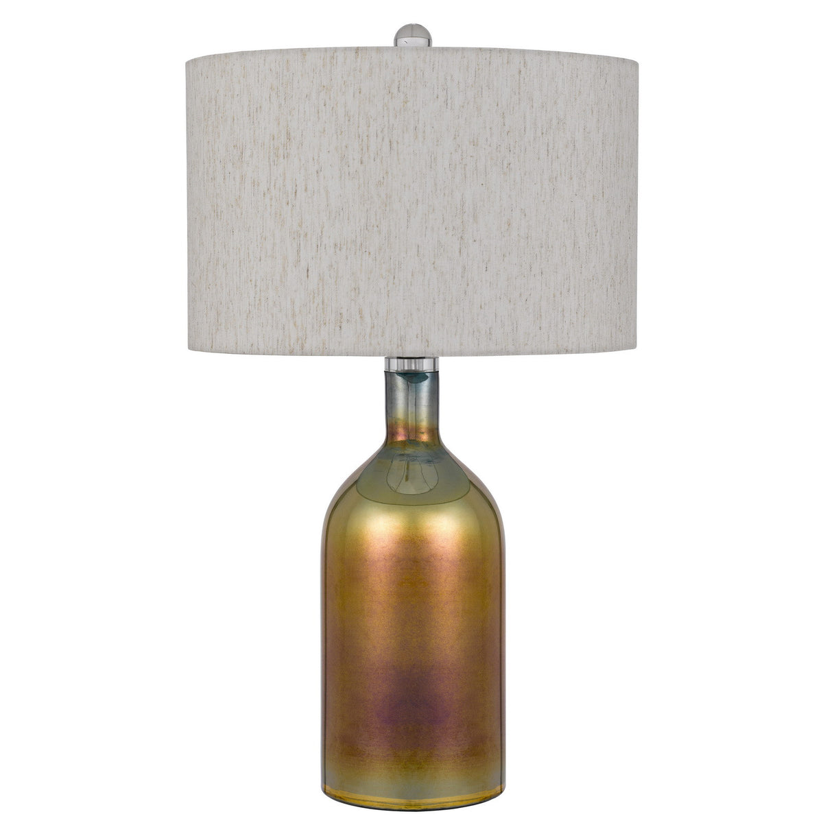 28" Gold Glass Novelty Table Lamp With Gray Drum Shade