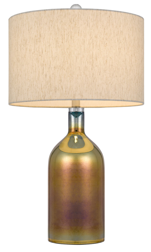 28" Gold Glass Novelty Table Lamp With Gray Drum Shade