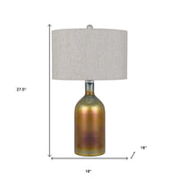 28" Gold Glass Novelty Table Lamp With Gray Drum Shade