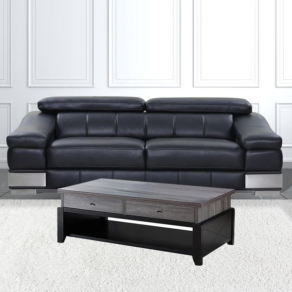 47" Gray And Black Rectangular Coffee Table With Two Drawers And Shelf