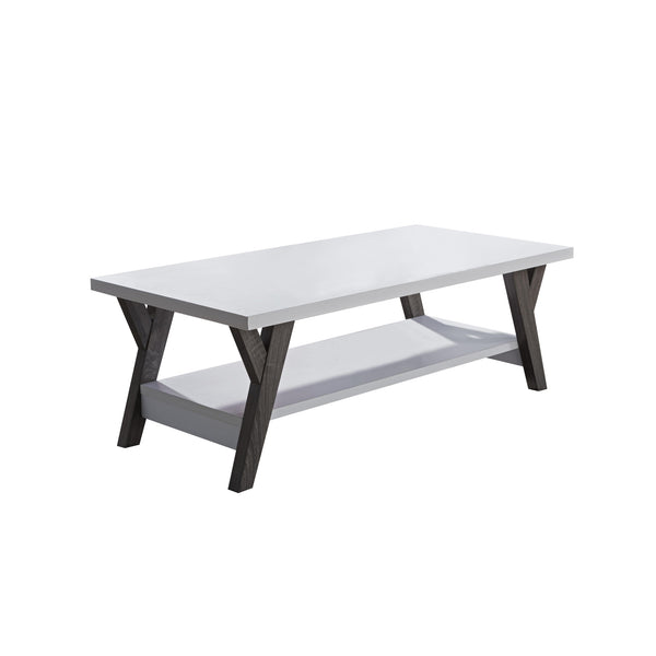 47" White And Charcoal Rectangular Distressed Coffee Table With Shelf