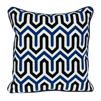 20" X 20" Blue and White Geometric Cotton Zippered Pillow