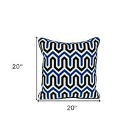 20" X 20" Blue and White Geometric Cotton Zippered Pillow