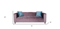 72" Lavender Velvet Sofa And Toss Pillows With Black Legs