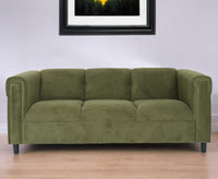 72" Moss Green Suede Sofa With Black Legs