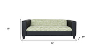 84" Green and White Faux Leather Geometric Sofa With Black Legs