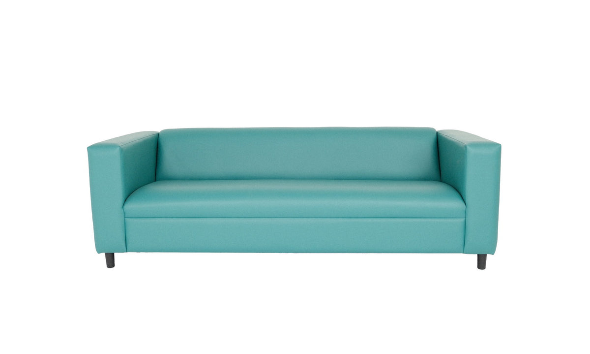 84" Blue Faux Leather Sofa With Black Legs