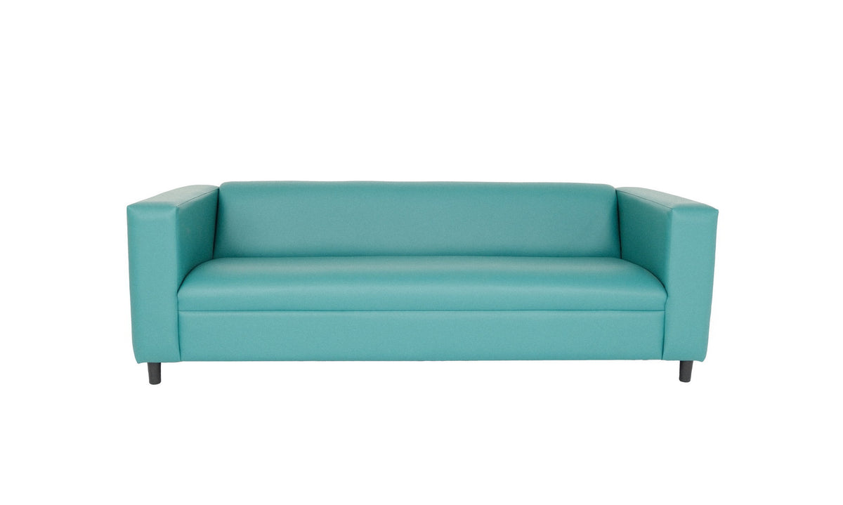 84" Blue Faux Leather Sofa With Black Legs