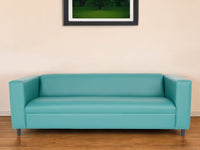 84" Blue Faux Leather Sofa With Black Legs