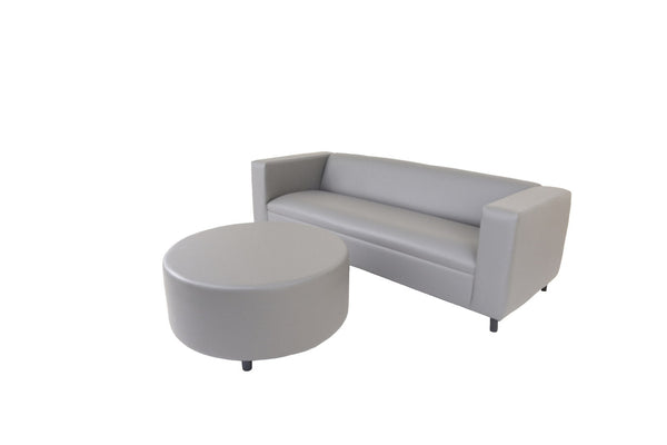 84" Gray Faux Leather Sofa With Ottoman With Black Legs