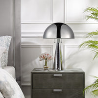 24" Gray Iron Usb Table Lamp With Gray Dome Shade